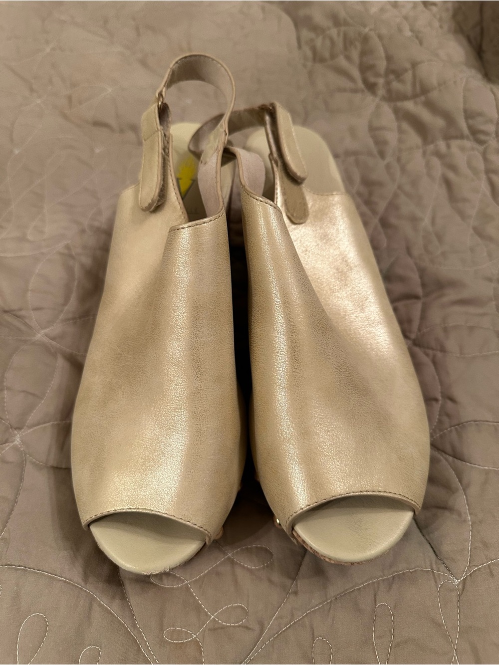 Volatile Metallic Cream Peep-Toe Slingback Mules